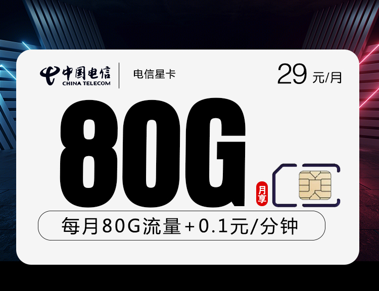 电信星卡【 激活选号 只发湖北】 29元50G通用+30G定向+20年套餐