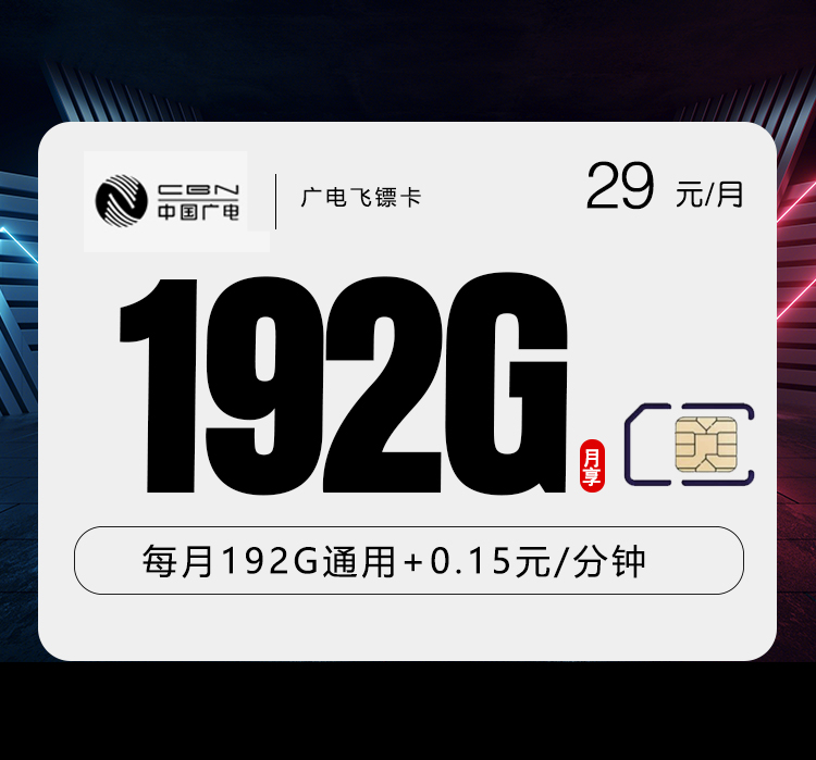 广电飞镖卡【29元192G流量】