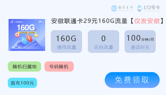 合肥联通最便宜的套餐有哪些卡？推荐联通专属卡29元160G+100分钟